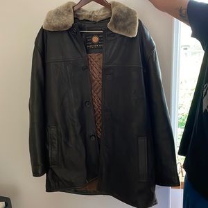 Marc New York Large Brown Men’s 100% Leather Jacket (with removable fur collar)